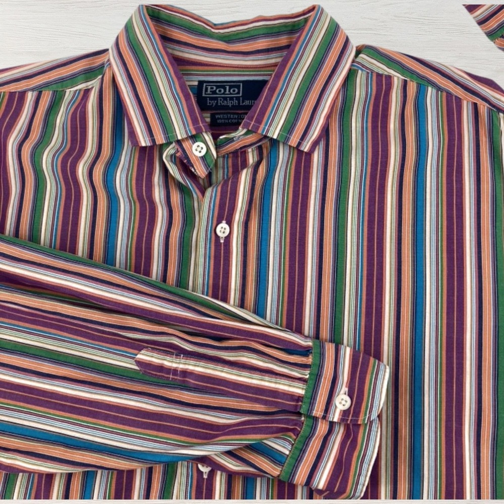 Polo Ralph Lauren Westerton Mens XL Multi Color Striped Cotton Button Down Shirt